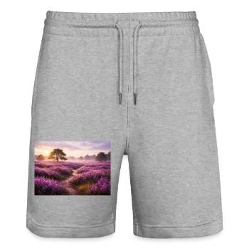 Lavender field at sunrise - Stanley/Stella Trainer Unisex Organic Jogging Shorts - heather grey - Front - Nik (191cm) & Marisol (170cm)