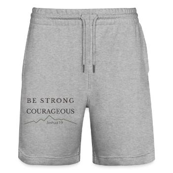 Sois fort et courageux | Josué 1:9 - Short de jogging bio TRAINER Stanley/Stella unisexe - gris chiné - Devant - Nik (191cm) & Marisol (170cm)