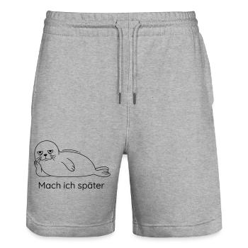 Mach Ich Später Robbe Faulheit Prokrastination - Stanley/Stella Unisex Bio Joggingshorts Trainer  - Grau meliert - Vorne - Nik (191cm) & Marisol (170cm)