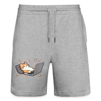 Geek chat in telecommuting mode - Stanley/Stella Trainer Unisex Organic Jogging Shorts - heather grey - Front - Nik (191cm) & Marisol (170cm)