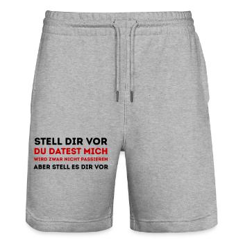 Roter Provokationsspruch Shirt - Stanley/Stella Unisex Bio Joggingshorts Trainer  - Grau meliert - Vorne - Nik (191cm) & Marisol (170cm)