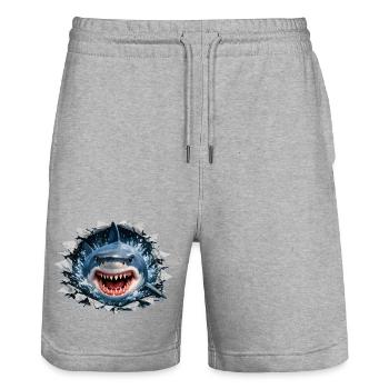 Breaking Shark Outbreak design - Stanley/Stella Trainer Unisex Organic Jogging Shorts - heather grey - Front - Nik (191cm) & Marisol (170cm)