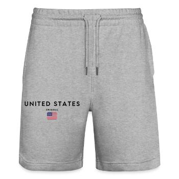 Fierté américaine, design minimaliste et élégant - Short de jogging bio TRAINER Stanley/Stella unisexe - gris chiné - Devant - Nik (191cm) & Marisol (170cm)
