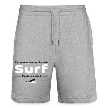 T'es comme de c cedille de surf - Replique culte - Short de jogging bio TRAINER Stanley/Stella unisexe - gris chiné - Devant - Nik (191cm) & Marisol (170cm)