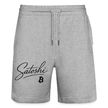 Satoshi Bitcoin Schriftzug Design Schwarz - Stanley/Stella Unisex Bio Joggingshorts Trainer  - Grau meliert - Vorne - Nik (191cm) & Marisol (170cm)