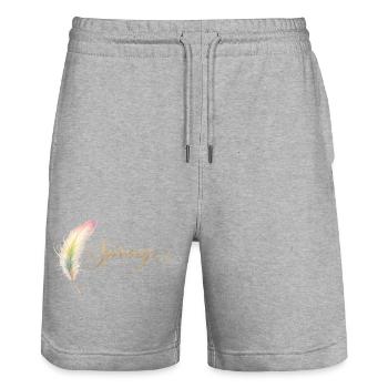 Spring Lettering with Feather Elegant Design - Stanley/Stella Trainer Unisex Organic Jogging Shorts - heather grey - Front - Nik (191cm) & Marisol (170cm)