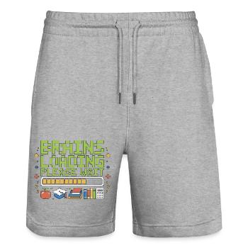 High School Teacher Brains Loading Please Teaching - Stanley/Stella Trainer Unisex Organic Jogging Shorts - heather grey - Front - Nik (191cm) & Marisol (170cm)