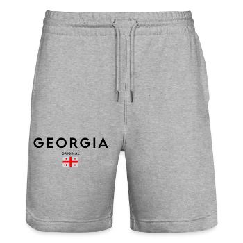 Flagge von Georgia, elegantes minimalistisches Design - Stanley/Stella Unisex Bio Joggingshorts Trainer  - Grau meliert - Vorne - Nik (191cm) & Marisol (170cm)