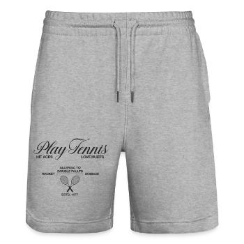 Play Tennis frappe des as - Short de jogging bio TRAINER Stanley/Stella unisexe - gris chiné - Devant - Nik (191cm) & Marisol (170cm)