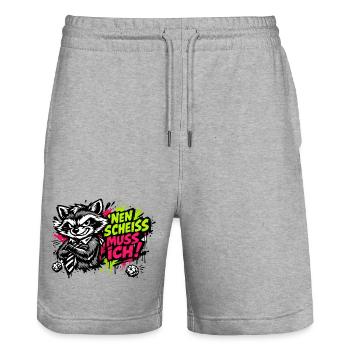 Lustiger Waschbär Spruch Nen Scheiss muss ich - Stanley/Stella Unisex Bio Joggingshorts Trainer  - Grau meliert - Vorne - Nik (191cm) & Marisol (170cm)