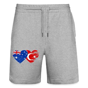Cœur du drapeau de la Turquie australien utilisé - Short de jogging bio TRAINER Stanley/Stella unisexe - gris chiné - Devant - Nik (191cm) & Marisol (170cm)