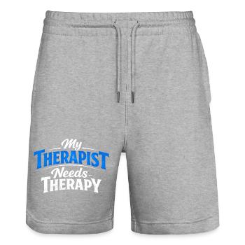 Mon thérapeute a besoin de thérapie - Short de jogging bio TRAINER Stanley/Stella unisexe - gris chiné - Devant - Nik (191cm) & Marisol (170cm)