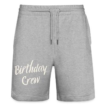 Birthday Crew - Stanley/Stella Trainer Unisex Organic Jogging Shorts - heather grey - Front - Nik (191cm) & Marisol (170cm)