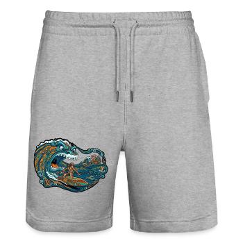 Wave Giant Surf Adventure - Stanley/Stella Trainer Unisex Organic Jogging Shorts - heather grey - Front - Nik (191cm) & Marisol (170cm)