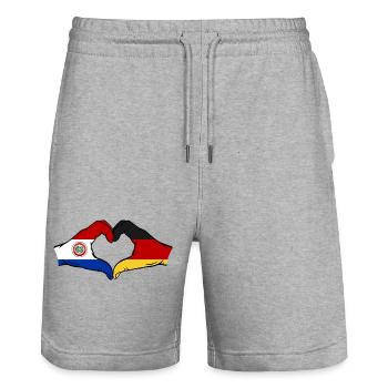 Germany Paraguay Flag Heart - Stanley/Stella Trainer Unisex Organic Jogging Shorts - heather grey - Front - Nik (191cm) & Marisol (170cm)