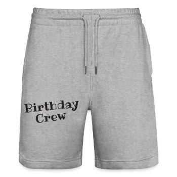 Birthday Crew - Stanley/Stella Trainer Unisex Organic Jogging Shorts - heather grey - Front - Nik (191cm) & Marisol (170cm)