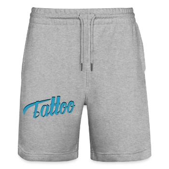 Écriture de tatouage en sarcelle-ci - Short de jogging bio TRAINER Stanley/Stella unisexe - gris chiné - Devant - Nik (191cm) & Marisol (170cm)