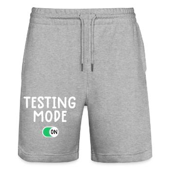 Testing Mode On Graphic Tee - Stanley/Stella Trainer Unisex Organic Jogging Shorts - heather grey - Front - Nik (191cm) & Marisol (170cm)