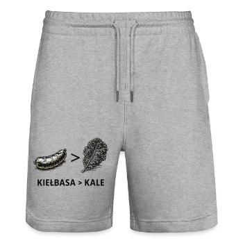 Kielbasa Greater Than Kale - Stanley/Stella Trainer Unisex Organic Jogging Shorts - heather grey - Front - Nik (191cm) & Marisol (170cm)
