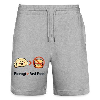 Pierogi statt Fast Food - Stanley/Stella Unisex Bio Joggingshorts Trainer  - Grau meliert - Vorne - Nik (191cm) & Marisol (170cm)