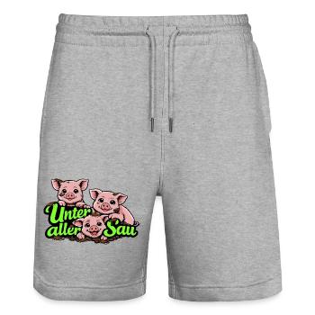Unter aller Sau lustiges Schwein Motiv - Stanley/Stella Unisex Bio Joggingshorts Trainer  - Grau meliert - Vorne - Nik (191cm) & Marisol (170cm)
