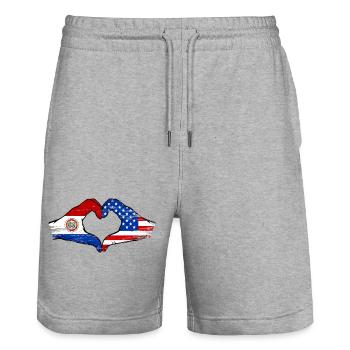Paraguay USA Flags Heart - Stanley/Stella Trainer Unisex Organic Jogging Shorts - heather grey - Front - Nik (191cm) & Marisol (170cm)