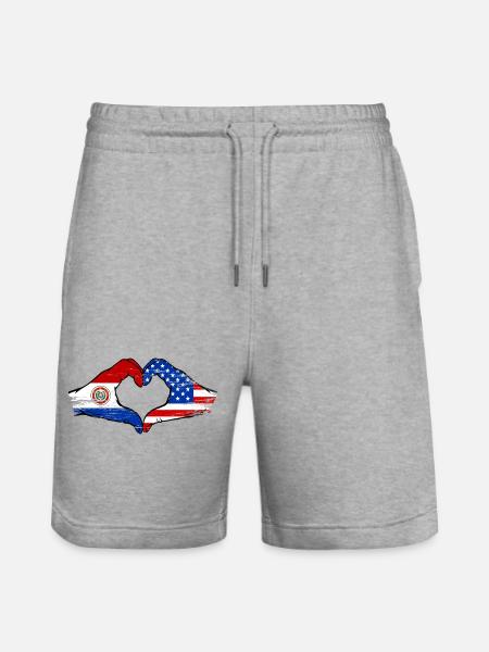 Paraguay USA Flags Heart - Stanley/Stella Trainer Unisex Organic Jogging Shorts - heather grey