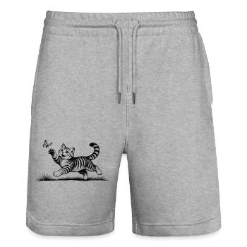 Cat playing with butterfly - Stanley/Stella Trainer Unisex Organic Jogging Shorts - heather grey - Front - Nik (191cm) & Marisol (170cm)
