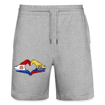 Mains du drapeau Paraguay de l’Équateur utilisées - Short de jogging bio TRAINER Stanley/Stella unisexe - gris chiné - Devant - Nik (191cm) & Marisol (170cm)