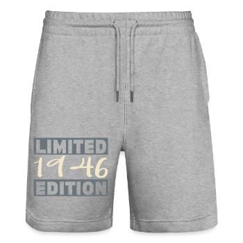Vintage 1946, 80. Jubiläumsgeschenk - Stanley/Stella Unisex Bio Joggingshorts Trainer  - Grau meliert - Vorne - Nik (191cm) & Marisol (170cm)