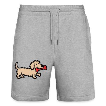 Dessin dessiné Terrier Doodle Bone - Short de jogging bio TRAINER Stanley/Stella unisexe - gris chiné - Devant - Nik (191cm) & Marisol (170cm)
