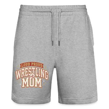 Loud Proud Wrestling Mom Retro Design - Stanley/Stella Unisex Bio Joggingshorts Trainer  - Grau meliert - Vorne - Nik (191cm) & Marisol (170cm)