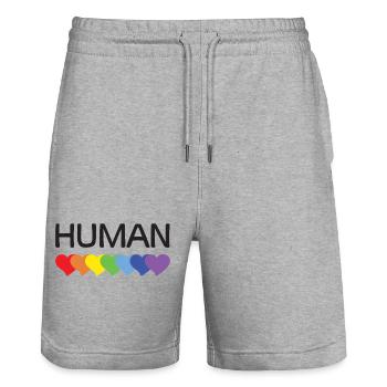 LGBTQ-Pride-Monat – Wir sind alle Menschen - Stanley/Stella Unisex Bio Joggingshorts Trainer  - Grau meliert - Vorne - Nik (191cm) & Marisol (170cm)