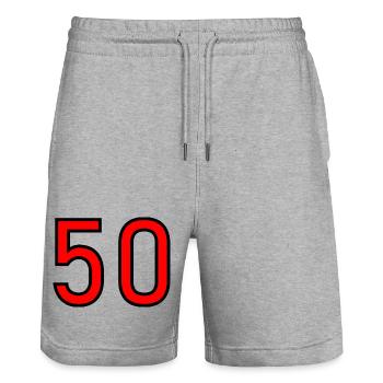 50. 50 ANS. 50e ANNIVERSAIRE. ANNIVERSAIRE 50 ANS. - Short de jogging bio TRAINER Stanley/Stella unisexe - gris chiné - Devant - Nik (191cm) & Marisol (170cm)
