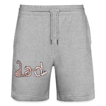Dad als Regenwurm Schriftzug - Stanley/Stella Unisex Bio Joggingshorts Trainer  - Grau meliert - Vorne - Nik (191cm) & Marisol (170cm)