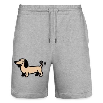 Fröhlicher Dackel Hund Comic - Stanley/Stella Unisex Bio Joggingshorts Trainer  - Grau meliert - Vorne - Nik (191cm) & Marisol (170cm)