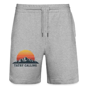 Tatry Calling Retro Mountain Sunset Design - Stanley/Stella Trainer Unisex Organic Jogging Shorts - heather grey - Front - Nik (191cm) & Marisol (170cm)