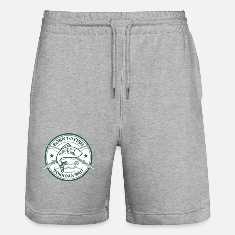 Né pour pêcher – Badge de Pêcheur - Short de jogging bio TRAINER Stanley/Stella unisexe - gris chiné