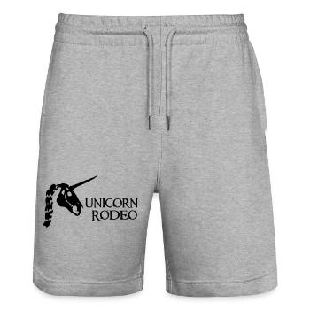 Unicorn Rodeo Skull Signet Lettering Logo - Stanley/Stella Trainer Unisex Organic Jogging Shorts - heather grey - Front - Nik (191cm) & Marisol (170cm)