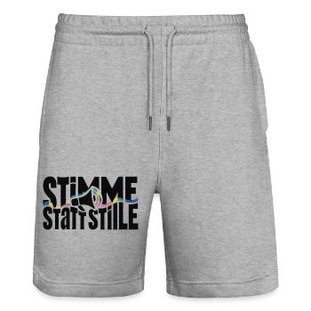 Voix au lieu de silence, motif de protestation et de démo - Short de jogging bio TRAINER Stanley/Stella unisexe - gris chiné - Devant - Nik (191cm) & Marisol (170cm)