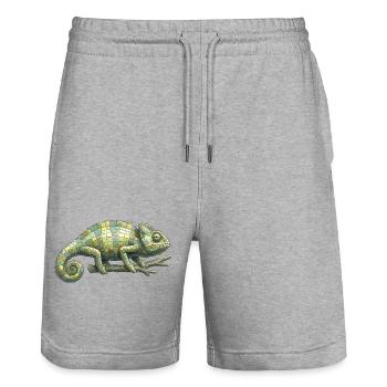 Chameleon Mosaic - Geometric for Reptile Fans - Stanley/Stella Trainer Unisex Organic Jogging Shorts - heather grey - Front - Nik (191cm) & Marisol (170cm)
