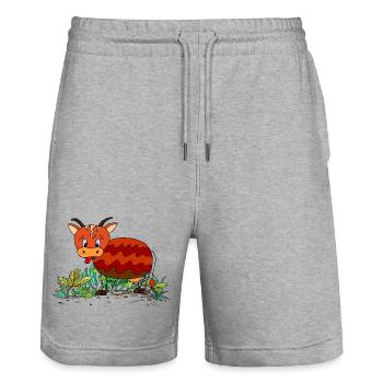 Cow - Stanley/Stella Trainer Unisex Organic Jogging Shorts - heather grey - Front - Nik (191cm) & Marisol (170cm)