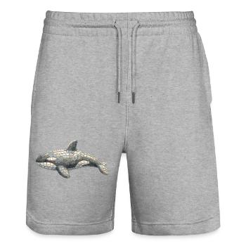 Orca Mosaic - Artistic Sea Motif - Stanley/Stella Trainer Unisex Organic Jogging Shorts - heather grey - Front - Nik (191cm) & Marisol (170cm)