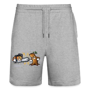 Chainsaw pruner gift idea - Stanley/Stella Trainer Unisex Organic Jogging Shorts - heather grey - Front - Nik (191cm) & Marisol (170cm)
