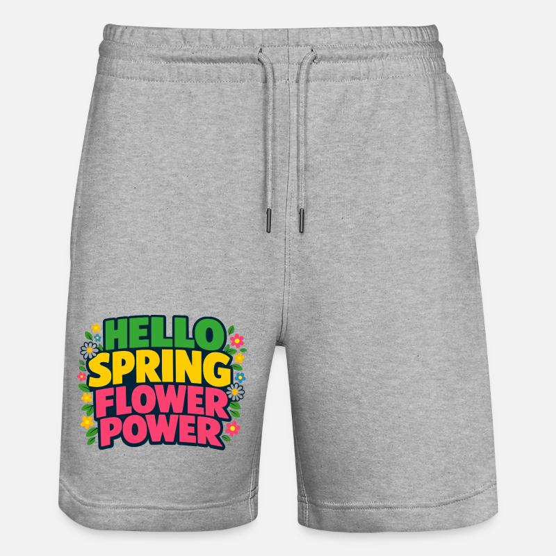 Hello Spring Flower Power Spring Saying - Stanley/Stella Trainer Unisex Organic Jogging Shorts - heather grey
