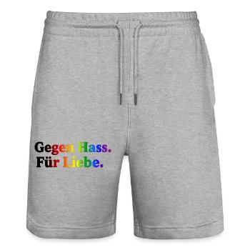 Against hate, for love – rainbow - Stanley/Stella Trainer Unisex Organic Jogging Shorts - heather grey - Front - Nik (191cm) & Marisol (170cm)