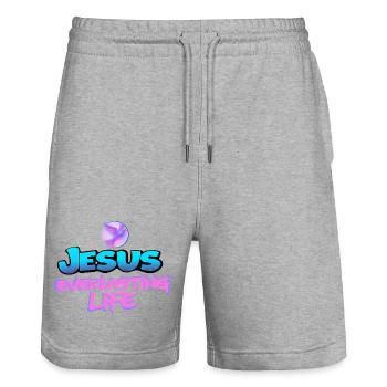 Jesus Everlasting Life Dove Christian Design - Stanley/Stella Unisex Bio Joggingshorts Trainer  - Grau meliert - Vorne - Nik (191cm) & Marisol (170cm)