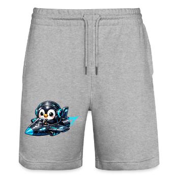 Neon-Pinguin Pilot im Raketenjet - Stanley/Stella Unisex Bio Joggingshorts Trainer  - Grau meliert - Vorne - Nik (191cm) & Marisol (170cm)