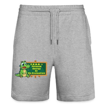 Crock: ANGST = Fokussierte Energie bei Neubewertung - Stanley/Stella Unisex Bio Joggingshorts Trainer  - Grau meliert - Vorne - Nik (191cm) & Marisol (170cm)