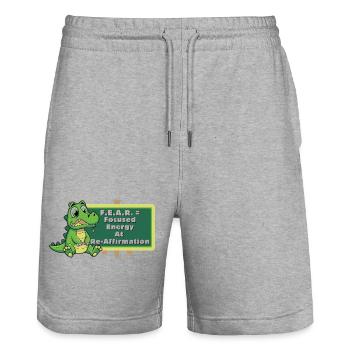 Crock: ANGST = Fokussierte Energie bei der erneuten Bestätigung - Stanley/Stella Unisex Bio Joggingshorts Trainer  - Grau meliert - Vorne - Nik (191cm) & Marisol (170cm)